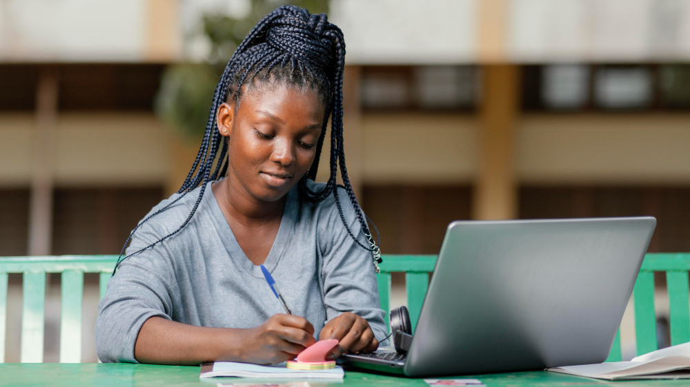 a lady studying product management
